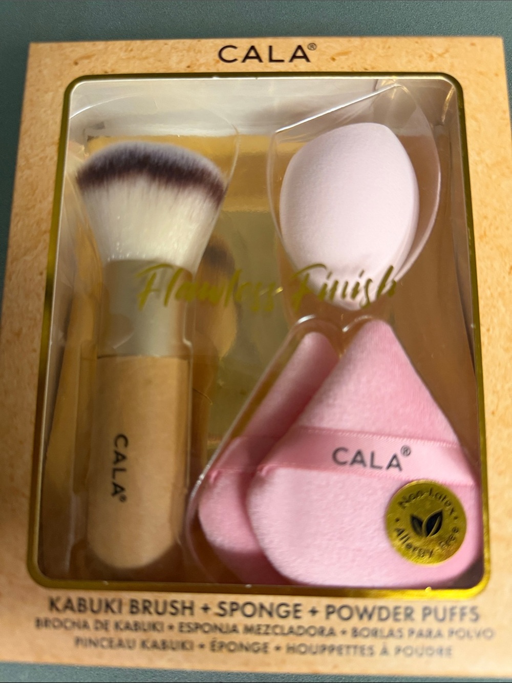 CALA Pink Kabuki Brush, Makeup Sponge & Powder Puffs Set
